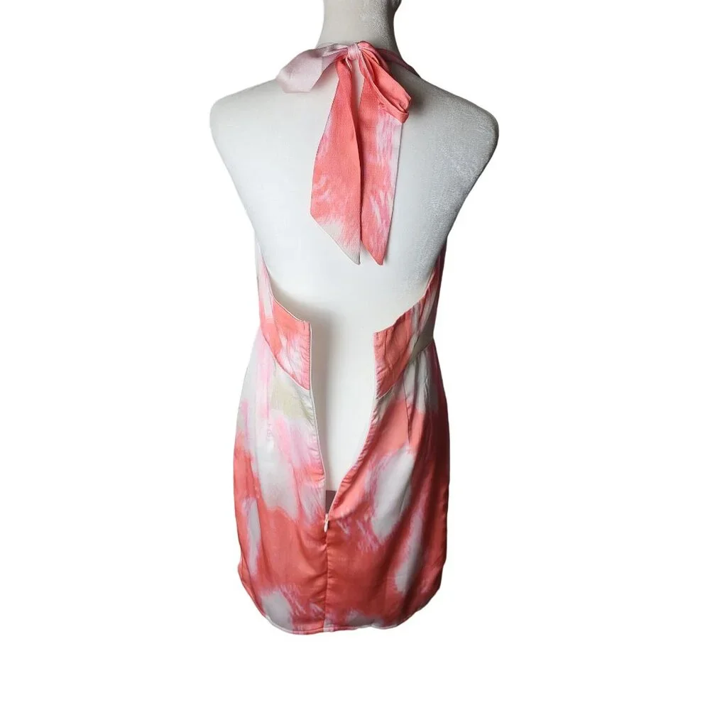 Musette Pink & Coral Tie-Dye Halter Mini Dress Fairycore Size Small - Picture 4 of 8